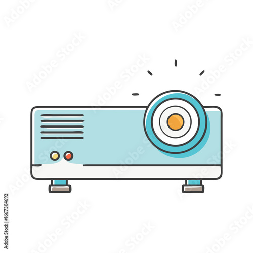 An illustration of a blue colored digital projector, side light vents