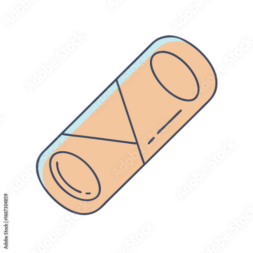 Cartoon spring roll illustration with tan filling and a blue outline