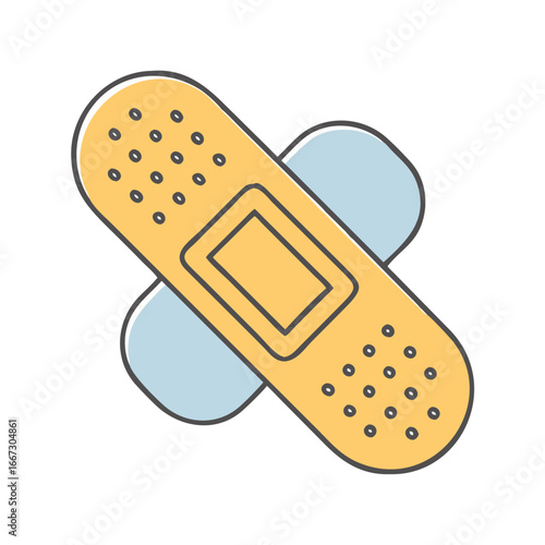 Illustration of two adhesive bandages crisscrossing for wound care treatment concept