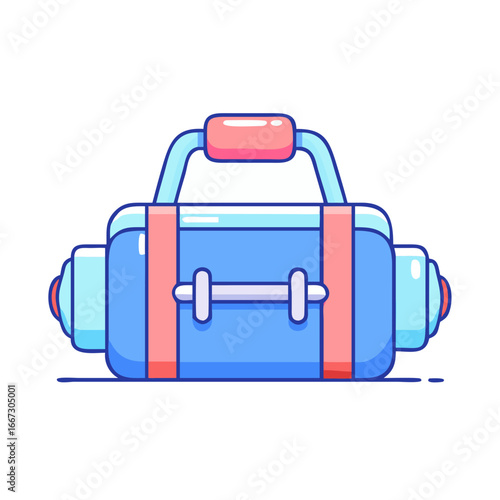 Cartoon image of a blue and pink duffel bag or travel bag