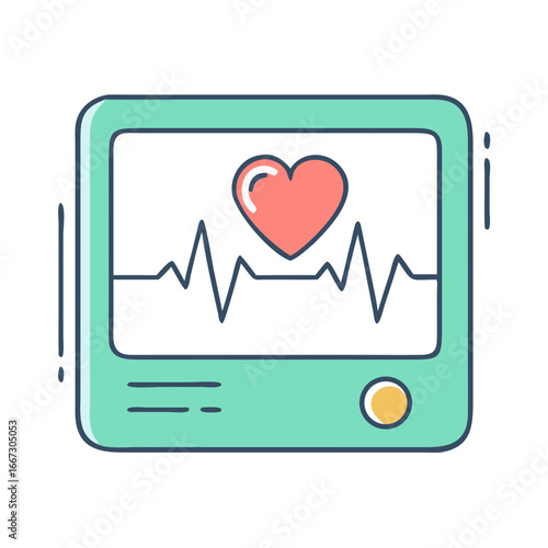 Heart rate monitor with heart symbol and vital signs on screen