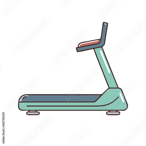 Illustration of a treadmill machine in light blue and other pastel colors