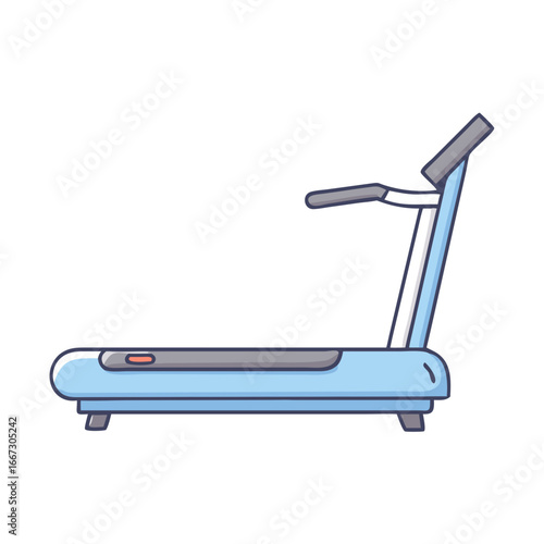 A stylized light blue treadmill facing to the right on a white background