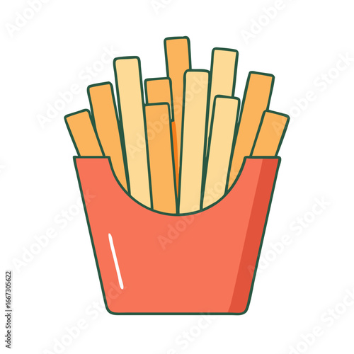 Stylized illustration of a container of french fries with green outline