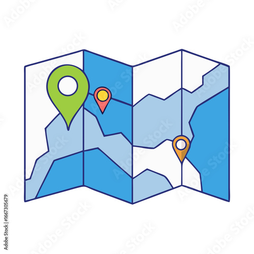 Colorful road map with pointers illustration showcasing navigation and way finding concepts