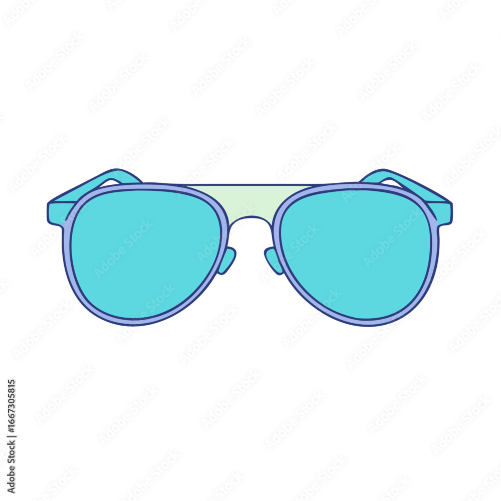 Fototapeta premium Stylish cartoon blue aviator sunglasses with rounded frames and light bridge