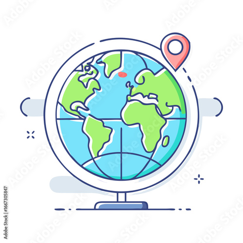 Stylized World Globe with Location Pin, perfect for Travel and Education
