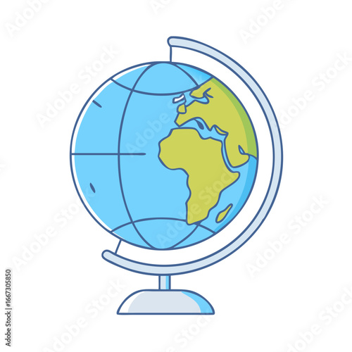 Cartoon globe showing the continents of Africa and Europe on a stand