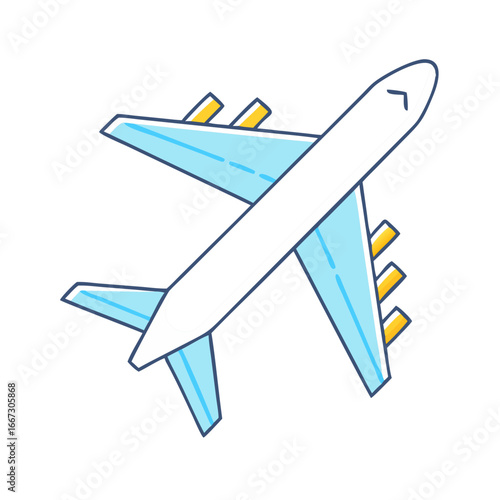 Colorful cartoon airplane icon representing air travel, journey, and transportation
