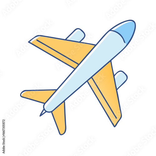 Cartoon style airplane illustration, aircraft with a simple design and bold outline