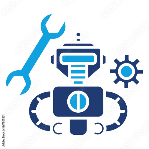 Collaborative Robot Flat Blue Icon