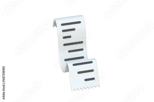 Cash receipt isolated on white background. Paper bill check. Financial invoice. 3d render