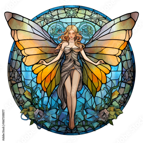 stained glass window of angel