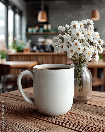 Wallpaper Mural Minimal white ceramic mug mockup against a modern café interior with a barista counter and soft natural light Torontodigital.ca