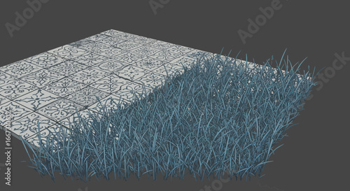 3D Rendered Grass and Ornate Tiles Ground Textures for Design and Architecture