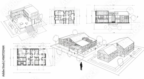 Architectural Blueprint Visualization of a Modern Residential Complex Design