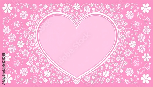 Pink heart frame with floral pattern