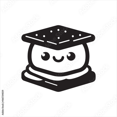 Adorable Smore Cartoon with Smiling Face and Detailed Biscuit Top.