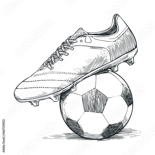 Soccer shoe on a classic ball for sports design and promotion