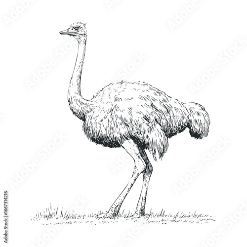 Elegant ostrich walking gracefully in a natural landscape setting