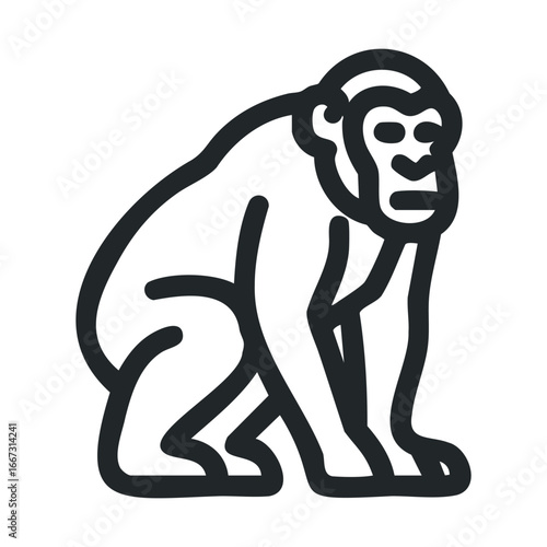 Black outline drawing of a gorilla sitting on its haunches