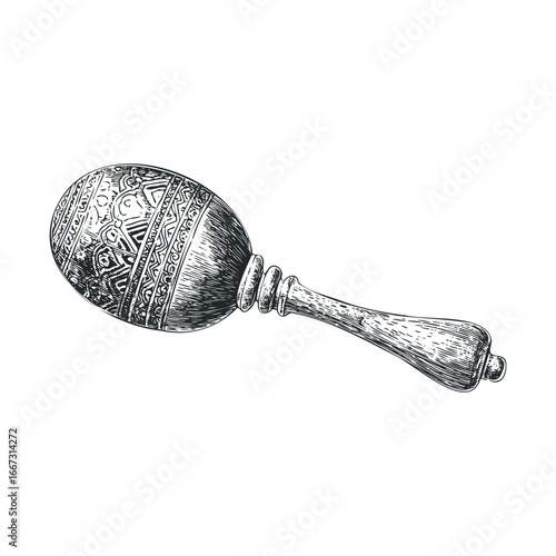Handcrafted decorative rattle with intricate patterns