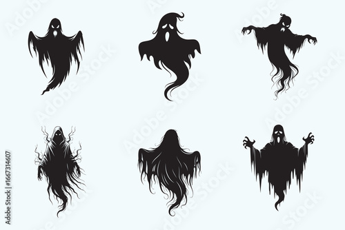 dark ghostly figures, eerie silhouettes, haunting spirits, ethereal apparitions, supernatural entities, mysterious apparitions, creepy phantoms, foreboding silhouettes, spectral entities
