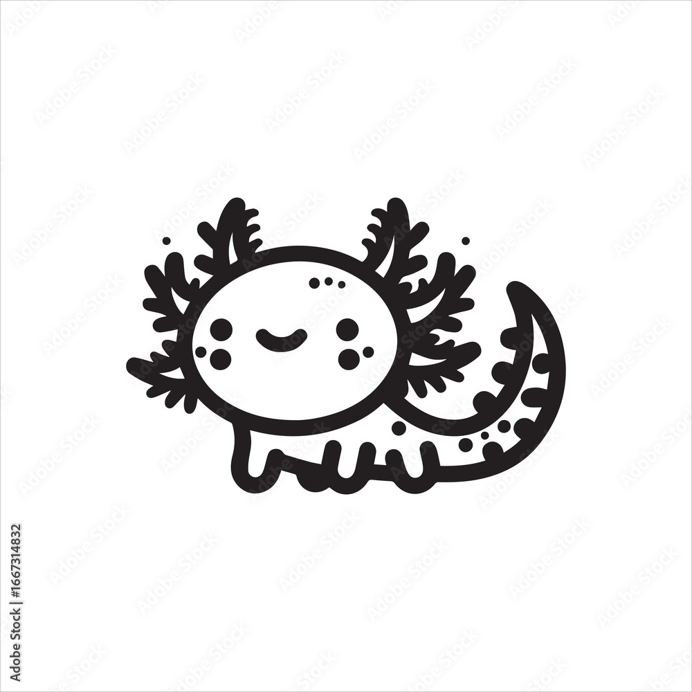 Fototapeta premium Cute Cartoon Axolotl in Simple Line Art Style.