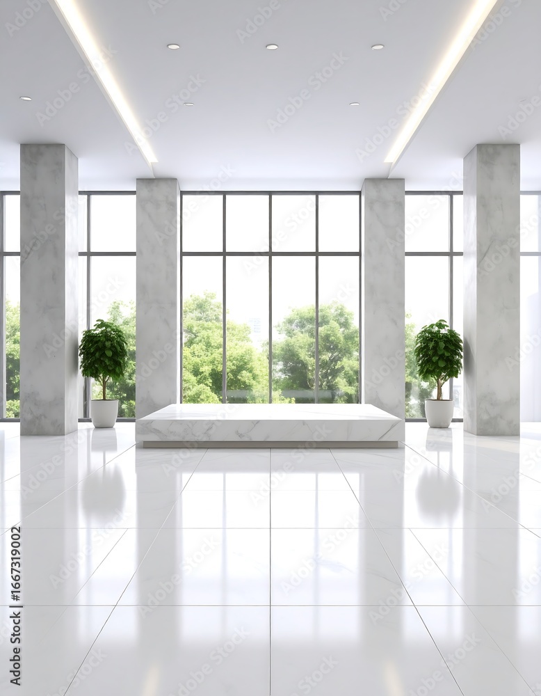 Fototapeta premium Modern minimalist lobby with marble accents