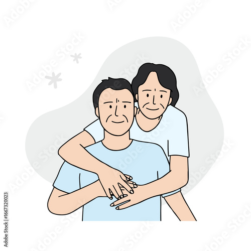 an old couple hugging each other affectionately