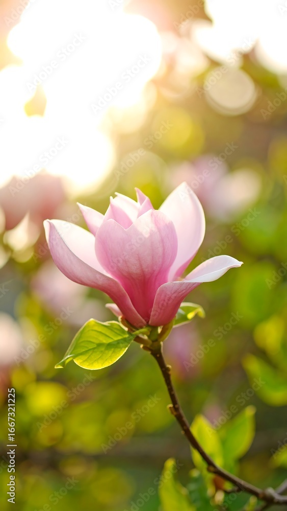 Fototapeta premium Pink magnolia flower in sunlight