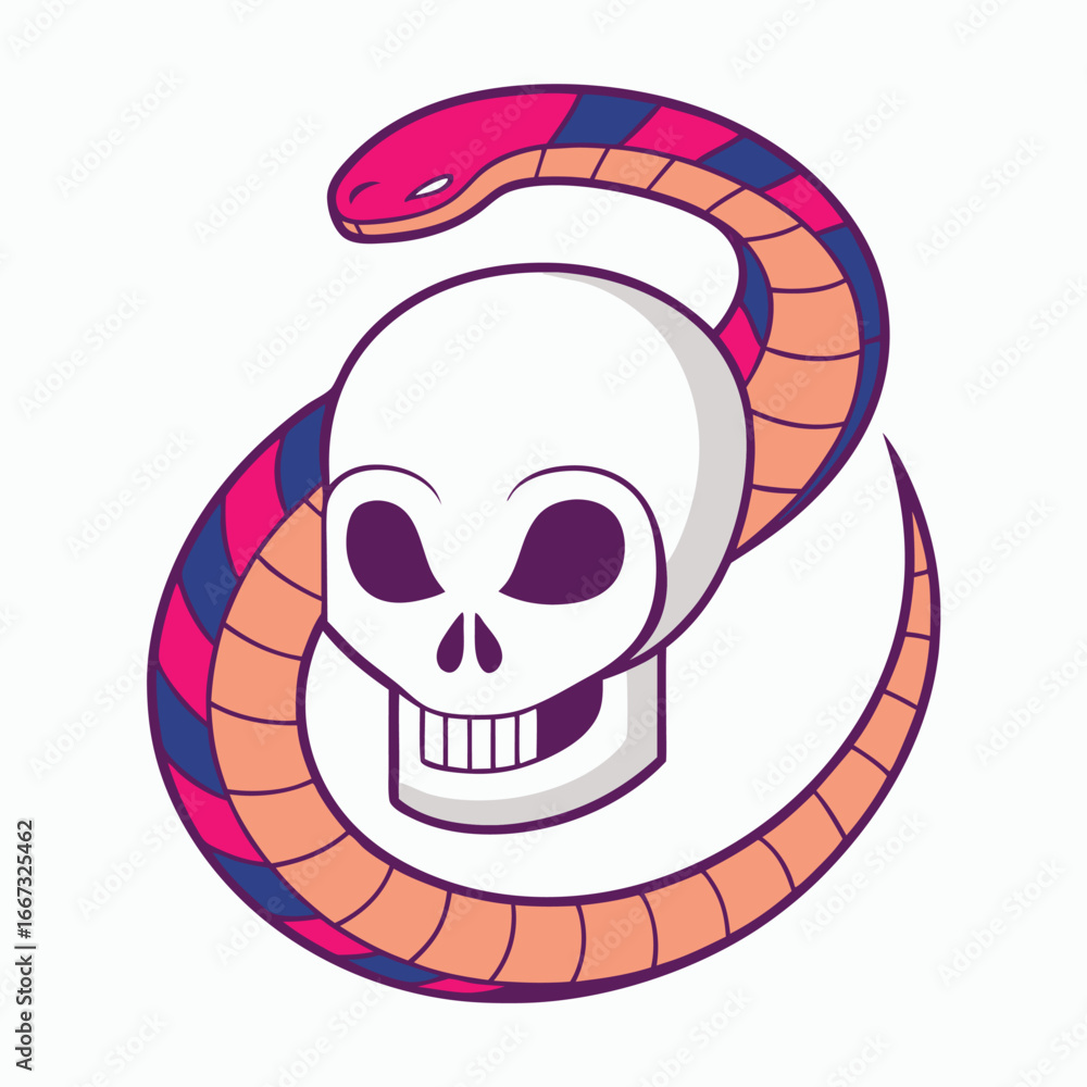Naklejka premium Stylized Snake Coiled Around a Skull with Colorful Pattern