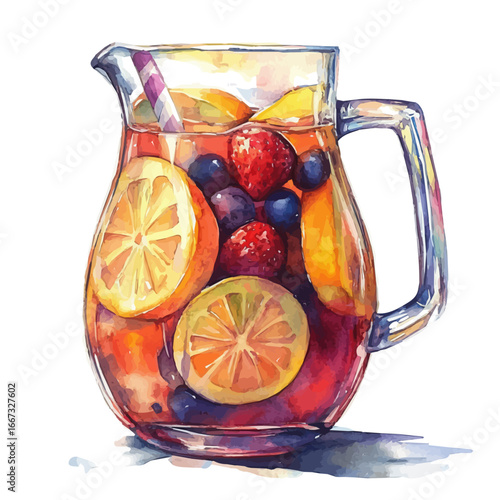 watercolor of Lemonade Pitcher, vector, isolated on a white background.