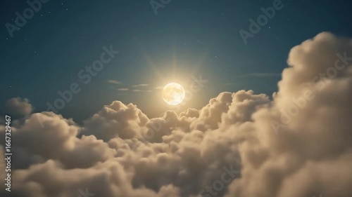 Full Moon Above the Clouds: A Night Sky Celestial Wonder