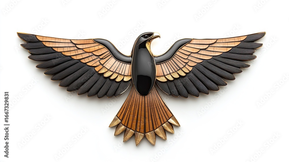 Naklejka premium Intricate wooden eagle sculpture capturing freedom and artistry on clean backdrop