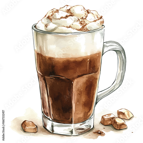 watercolor of Hot Cocoa Mug, vector, isolated on a white background.