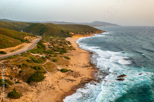 Photos Drone aerial view of Costa Verde beach and hills in Arbus, Sardinia, Italy