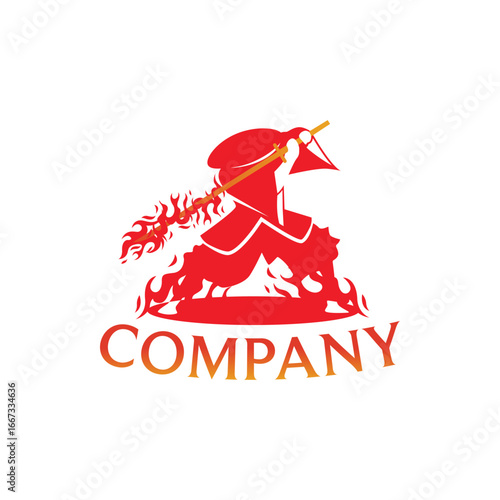 Flame samurai logo. Simple, modern, unique, character.
