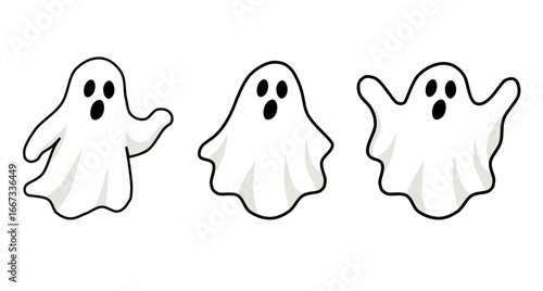 Vector illustration of Halloween ghosts in various positions isolated on a white background