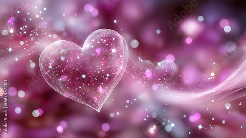 Sparkling hearts in dreamy pink background create romantic and enchanting atmosphere, perfect for expressing love and affection