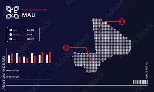 Square dot map of Mali with infographic template