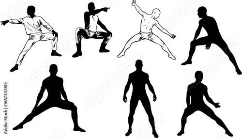 Wallpaper Mural Silhouettes of Martial Arts Fighters in Various Action Poses Vector Illustration for Sport and Fitness Design Torontodigital.ca