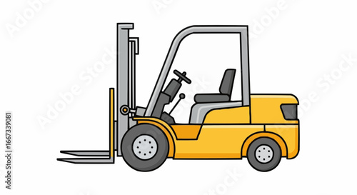 Illustration of a Yellow Forklift Truck on White Background