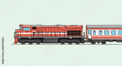 Red Train Vector Illustration A Simple Line Art Depiction of a Locomotive and Passenger Car