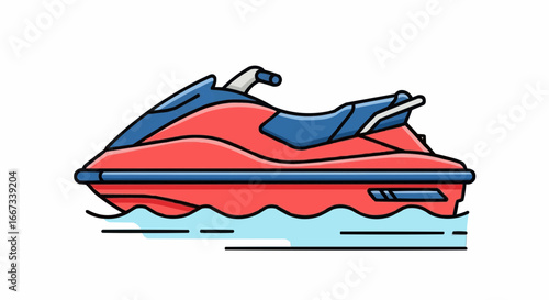 Red and Blue Jet Ski Illustration Summer Watercraft Vector Graphic