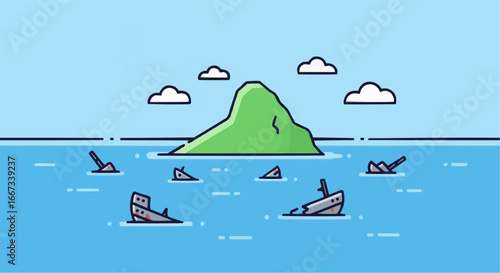 Island of Shipwrecks A Pixel Art Illustration