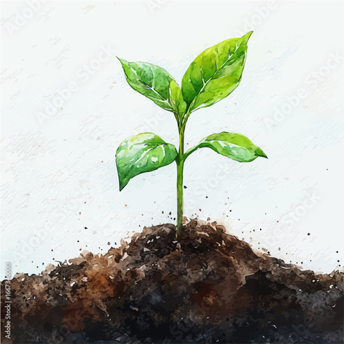 watercolor vector of Green Shoots, isolated on a white background.
