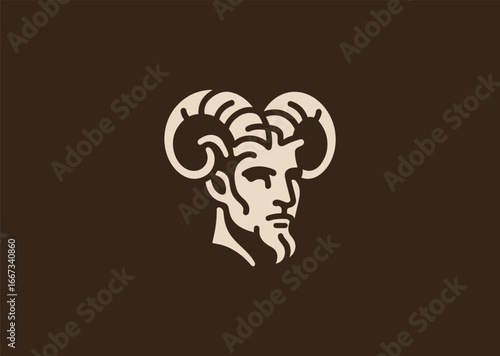 A simple minimalist faun satyr logo in line style, symbolizing nature, mischief, and mythical energy