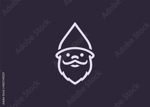 A simple minimalist Gnome logo in line style, symbolizing folklore, guardianship, and mythical charm