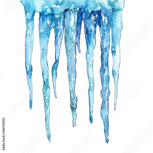 Frozen Icicles Dripping, watercolor drawing vector, isolated on a white background.